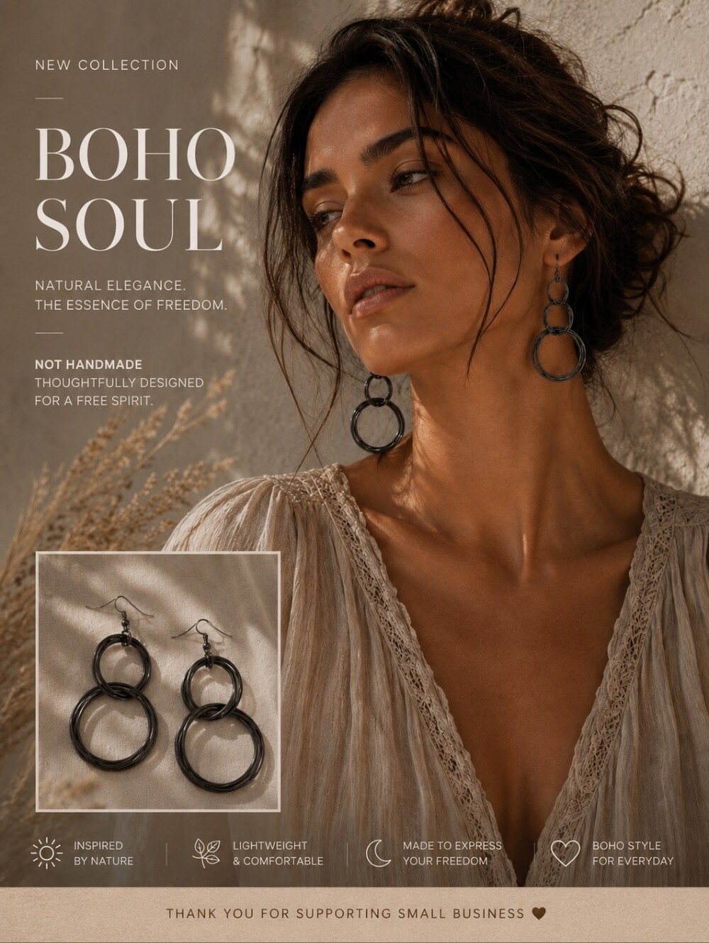 Gunmetal Double Hoop Drop Earrings - Women Jewelry